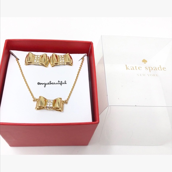 kate spade Jewelry - NWT Kate Spade Pave Bow Necklace & Earrings Set